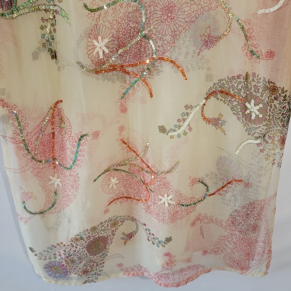 Beautiful Colorful Floral Beach Cover-Up Sz 42/M-L Silk Half Sleeve Sheer Beachy - Picture 4 of 12